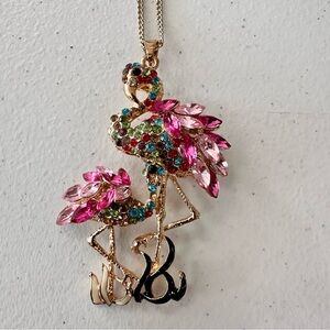 Vintage - Vibrant Rhinestone Flamingo Necklace